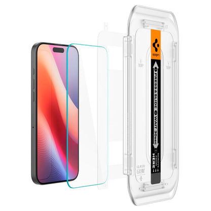 Zaščitna folija za zaslon Spigen GlastR EZ FIT za Apple iPhone 17 Pro / 17 / 16 Pro, Kaljeno steklo, Polno lepljenje, Komplet 2 kosa
