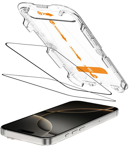 Tech-Protect Quick Set+ Screen Protector for Apple iPhone 16 Pro, Tempered Glass, Full Glue, Set of 2 Pieces, Black