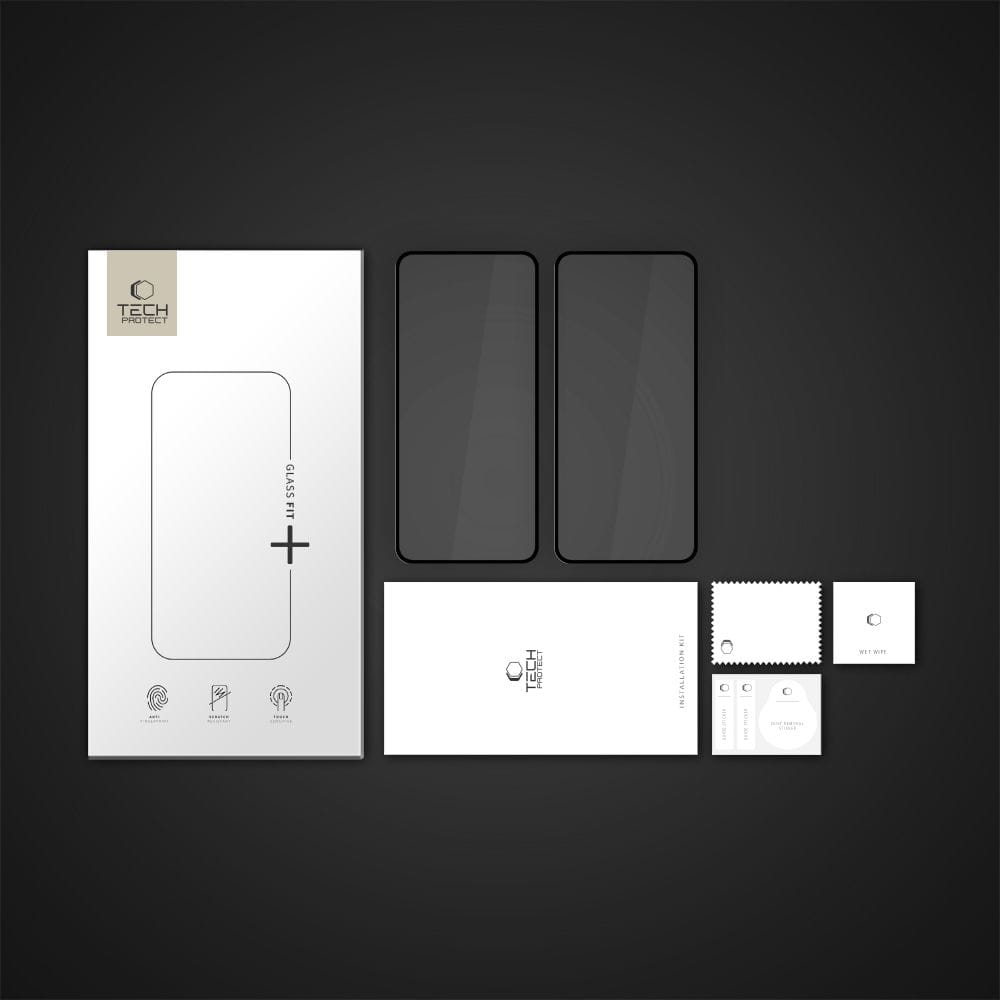 Zaščitna folija za zaslon Tech-Protect FIT+ za Motorola Moto G56, Kaljeno steklo, Polno lepljenje, Komplet 2 kosa, 2.5D, Črna