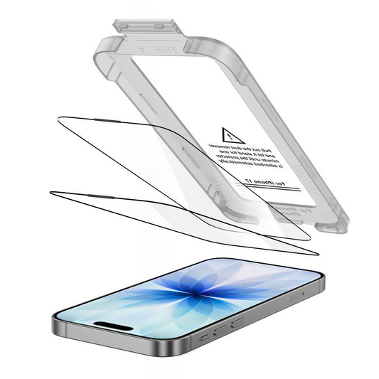 Zaščitna folija za zaslon Tech-Protect Quick Set+ za Apple iPhone 17, Kaljeno steklo, Polno lepljenje, Komplet 2 kosa, Črna