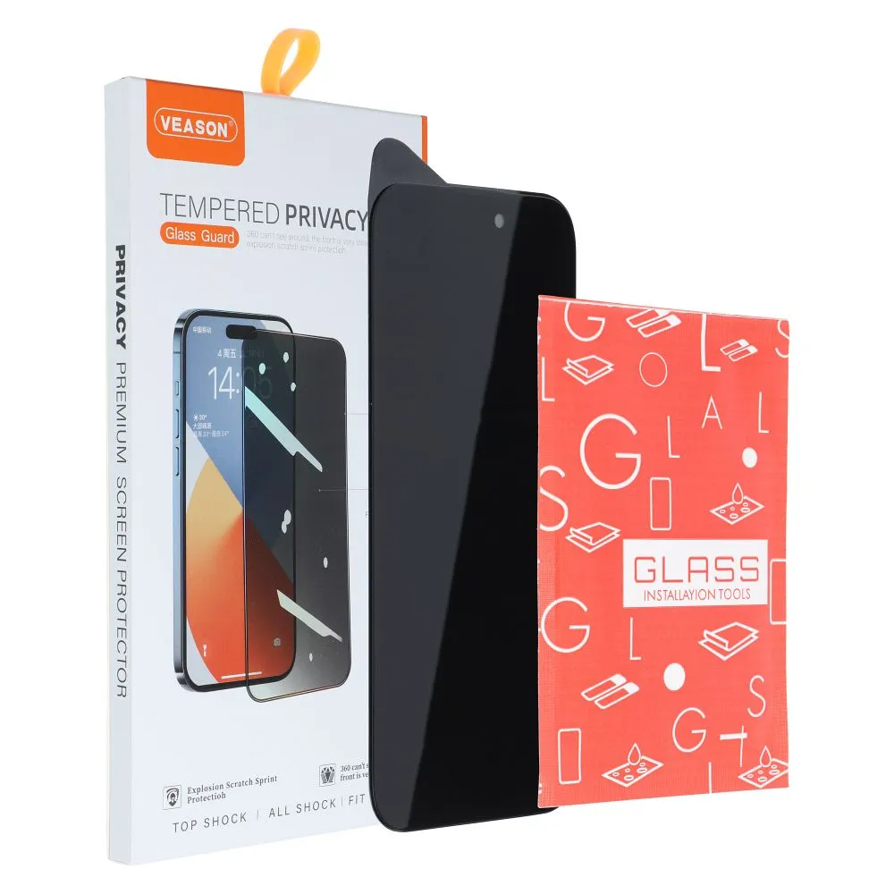Zaščitna folija zaslona Privacy Veason za Apple iPhone 12 / 12 Pro, kaljeno steklo, polno lepilo, 6D