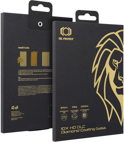Zaščitno steklo za zaslon Tel Protect 10X HD DLC Diamond Coating za Apple iPhone 17e / 16e / 14 / 13 Pro / 13, kaljeno steklo, lepilo po celotni površini, črno