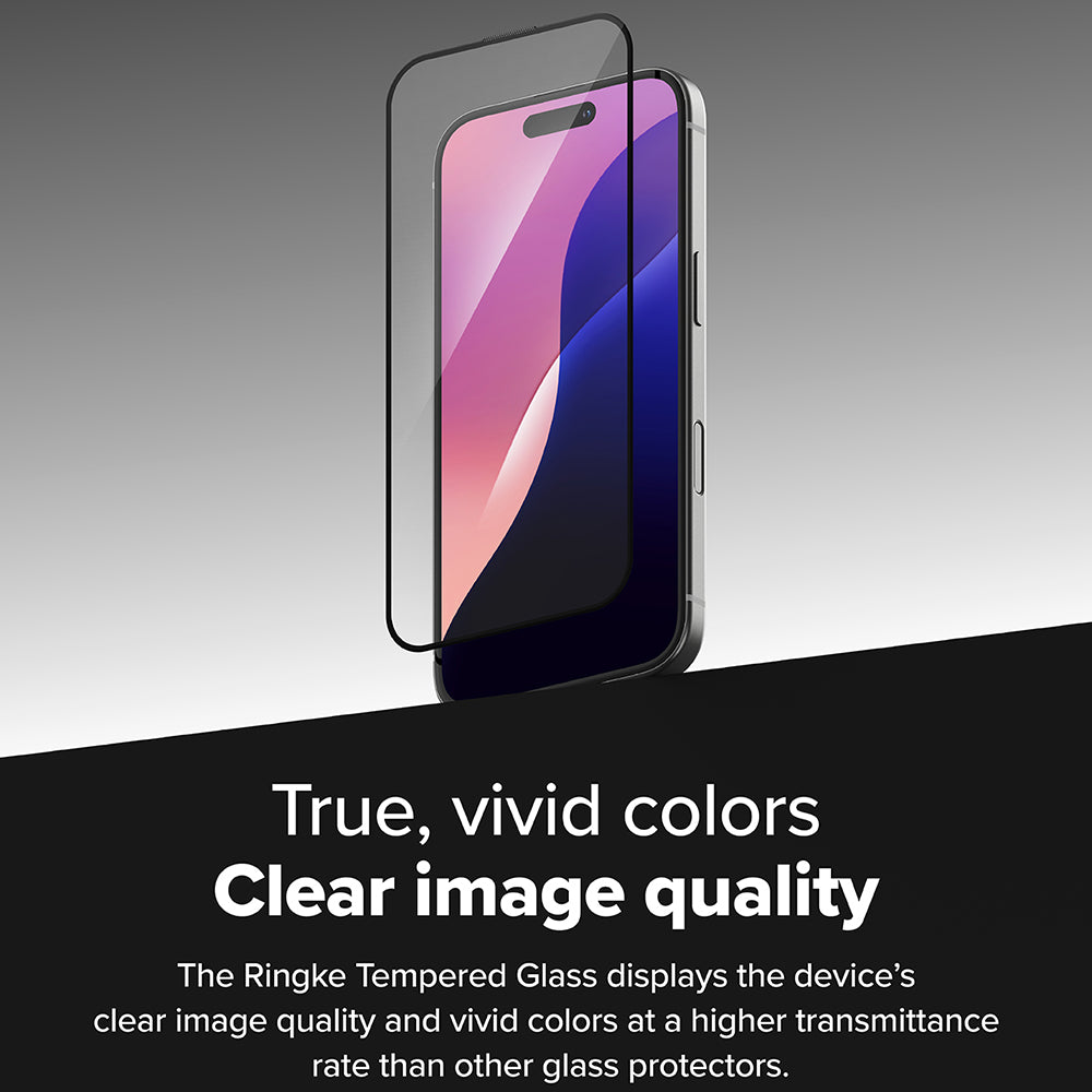 Ringke Easy Slide Screen Protector for Apple iPhone 16 Plus / 15 Plus, Glass Shielded, Full Glue, Set 2 pieces, Black