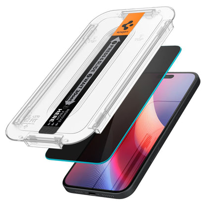 Zaščitna folija za zaslon Privacy Spigen GlastR EZ FIT za Apple iPhone 16 / 15, Kaljeno steklo, Polno lepilo, Komplet 2 kosa AGL06905