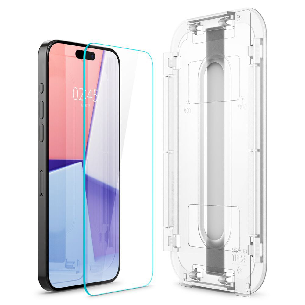 Zaščitna folija za zaslon Spigen GlastR EZ FIT za Apple iPhone 15 Pro Max, Kaljeno steklo, Polno lepilo, Komplet 2 kosa AGL06872