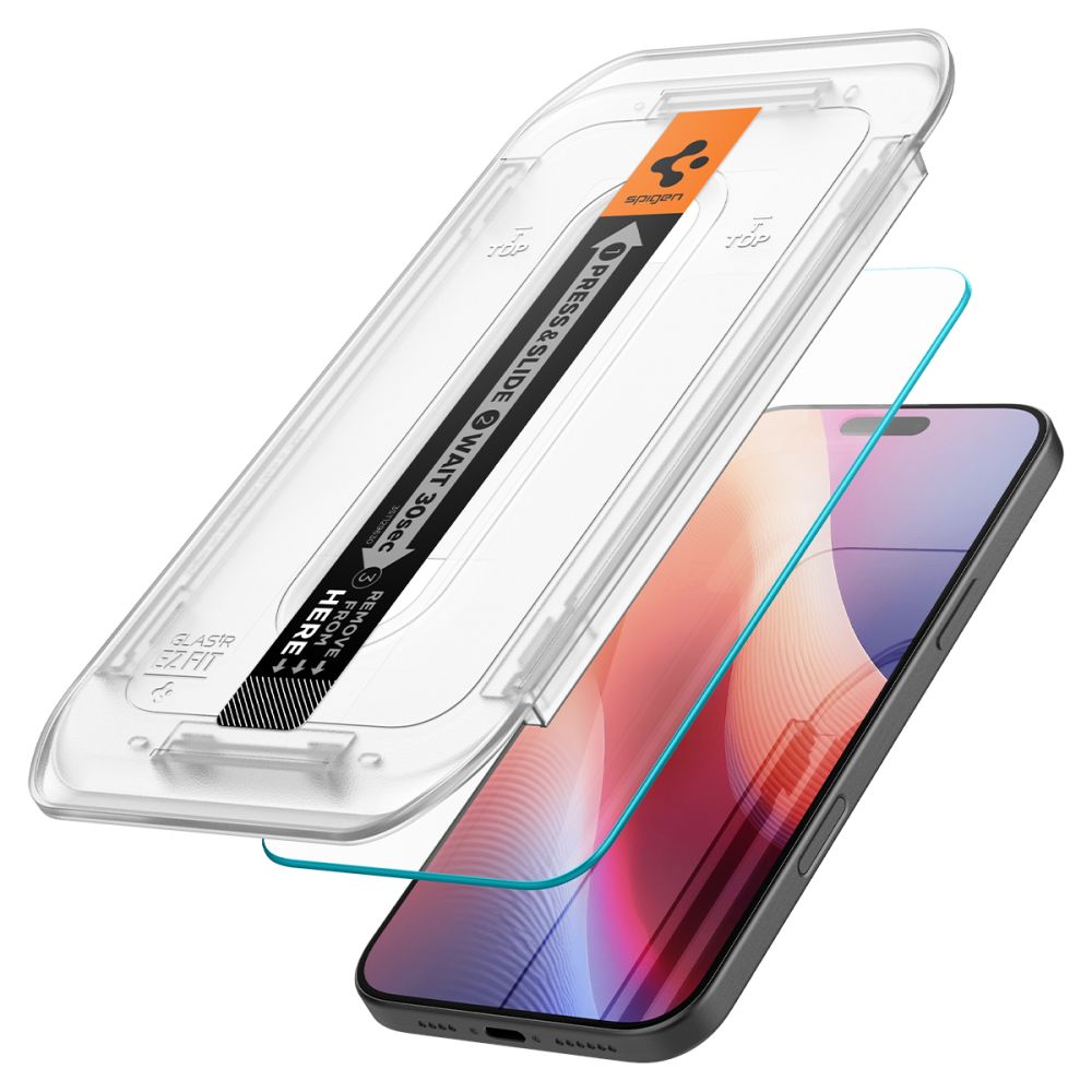 Zaščitna folija za zaslon Spigen GlastR EZ FIT za Apple iPhone 17 Pro / 17 / 16 Pro, Kaljeno steklo, Polno lepljenje, Komplet 2 kosa