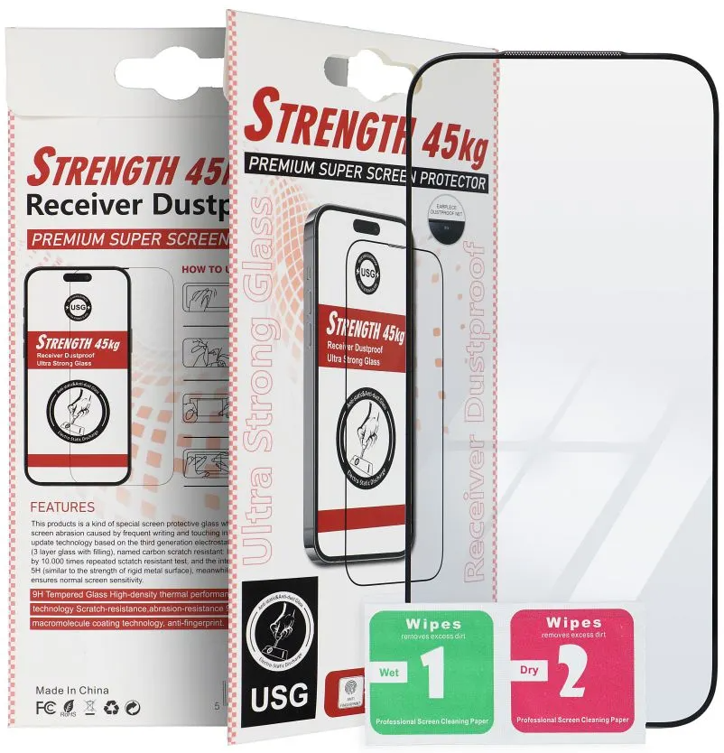 OEM Ultra Strong 45KG Screen Protector for Apple iPhone 15 Pro, Tempered Glass, Full Glue, 2.5D, Black