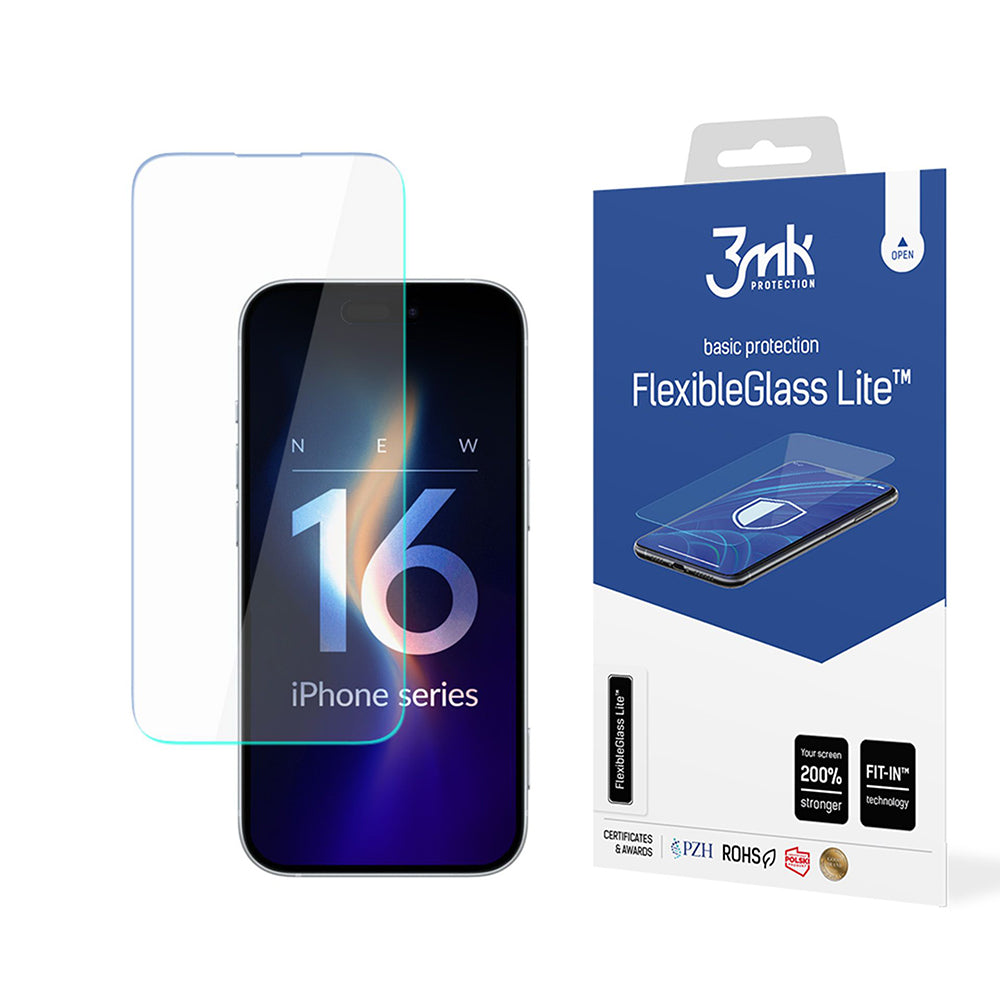 Zaščitna folija za zaslon 3MK FlexibleGlass Lite za Apple iPhone 16 Pro Max, fleksibilno steklo, polno lepilo
