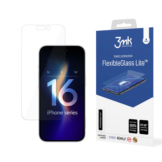 Zaščitna folija za zaslon 3MK FlexibleGlass Lite za Apple iPhone 16 Pro, fleksibilno steklo, polno lepilo