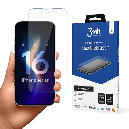 Zaščitna folija za zaslon 3MK FlexibleGlass za Apple iPhone 16 Pro Max, fleksibilno steklo, polno lepilo
