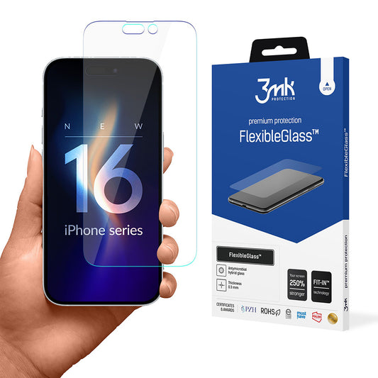 Zaščitna folija za zaslon 3MK FlexibleGlass za Apple iPhone 16 Pro, fleksibilno steklo, polno lepilo