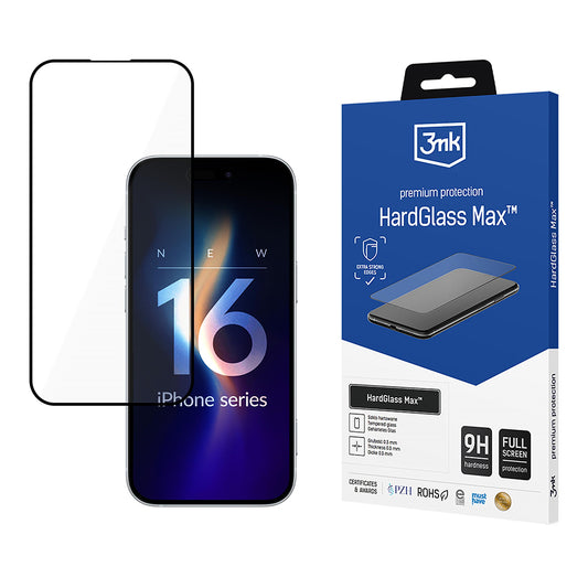 Zaščitna folija za zaslon 3MK HardGlass Max za Apple iPhone 16 Pro, kaljeno steklo, polno lepilo, črna