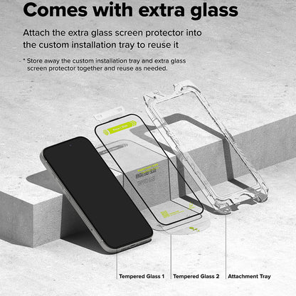 Ringke Easy Slide Screen Protector for Apple iPhone 16 Plus / 15 Plus, Glass Shielded, Full Glue, Set 2 pieces, Black