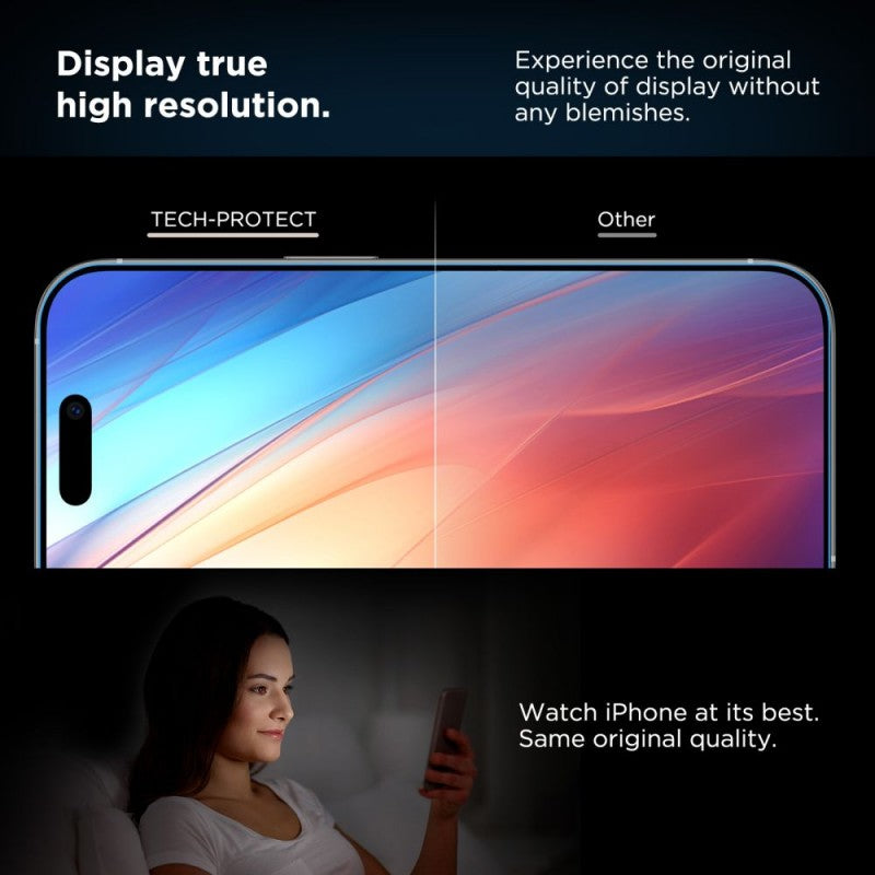 Zaščitna folija za zaslon Tech-Protect Quick Set+ za Apple iPhone 17e / 16e / 14 / 13 Pro, Kaljeno steklo, Polno lepljenje, Komplet 2 kosa, Črna