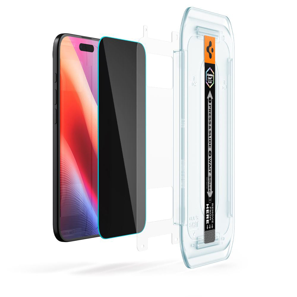 Zaščitna folija za zaslon Privacy Spigen GlastR EZ FIT za Apple iPhone 17 Air, Kaljeno steklo, Polno lepilo, Komplet 2 kosa
