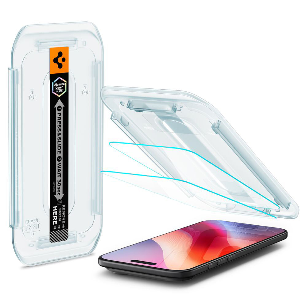 Zaščitna folija za zaslon Spigen GlastR EZ FIT za Apple iPhone 17 Air, Kaljeno steklo, Polno lepilo, Komplet 2 kosa