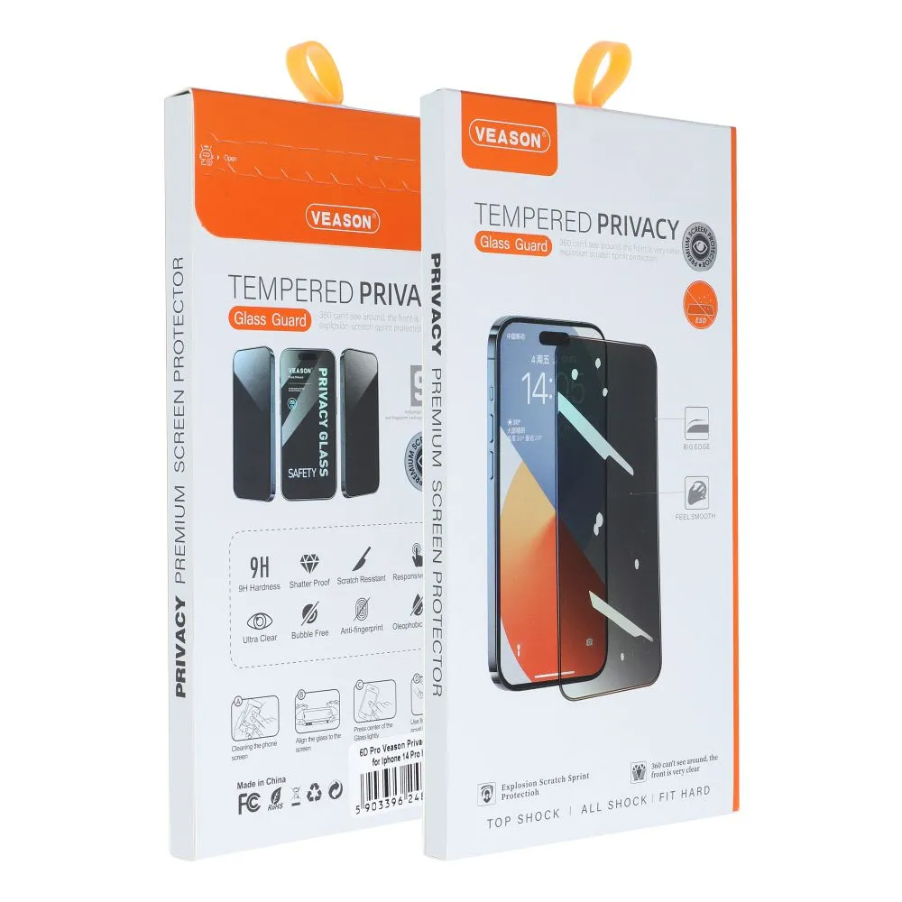 Zaščitna folija zaslona Privacy Veason za Apple iPhone 12 / 12 Pro, kaljeno steklo, polno lepilo, 6D