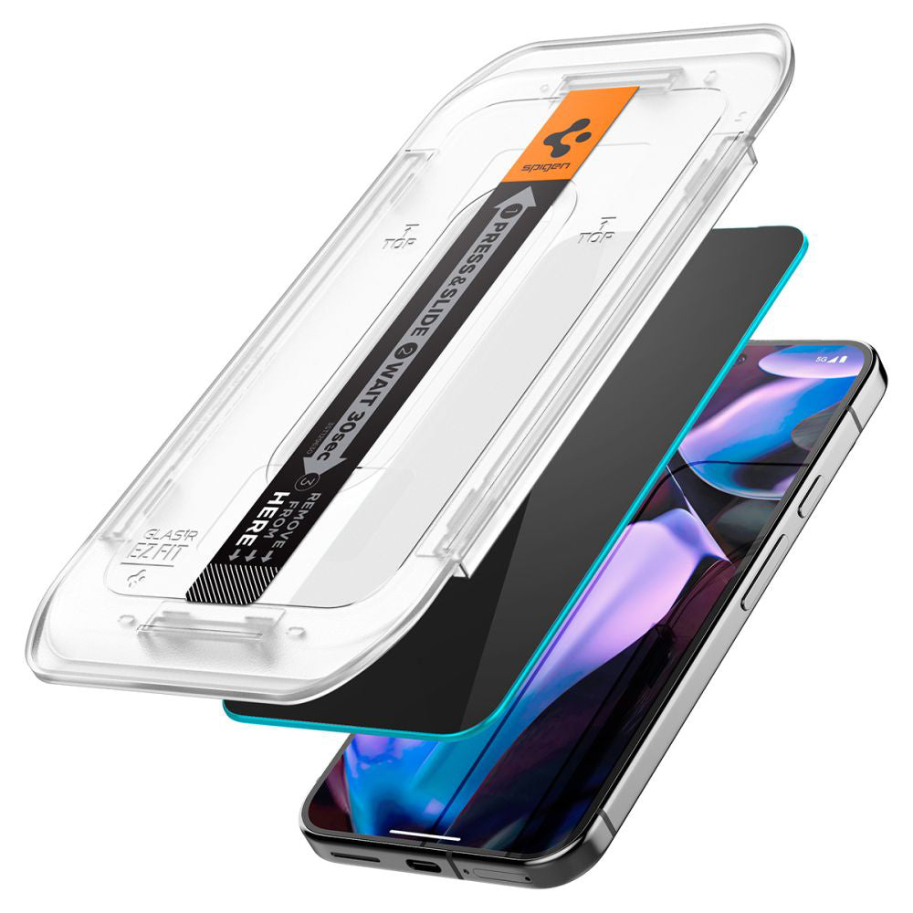 Zaščitna folija zaslona Privacy Spigen GlastR EZ FIT za Google Pixel 9 Pro XL, kaljeno steklo, polno lepilo, komplet 2 kosa AGL09313