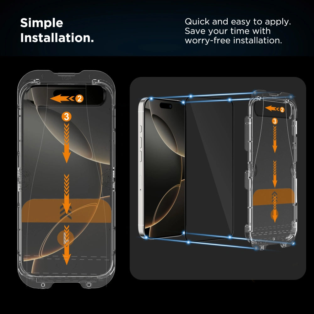 Tech-Protect Quick Set+ Screen Protector for Apple iPhone 16 Pro, Tempered Glass, Full Glue, Set of 2 Pieces, Black