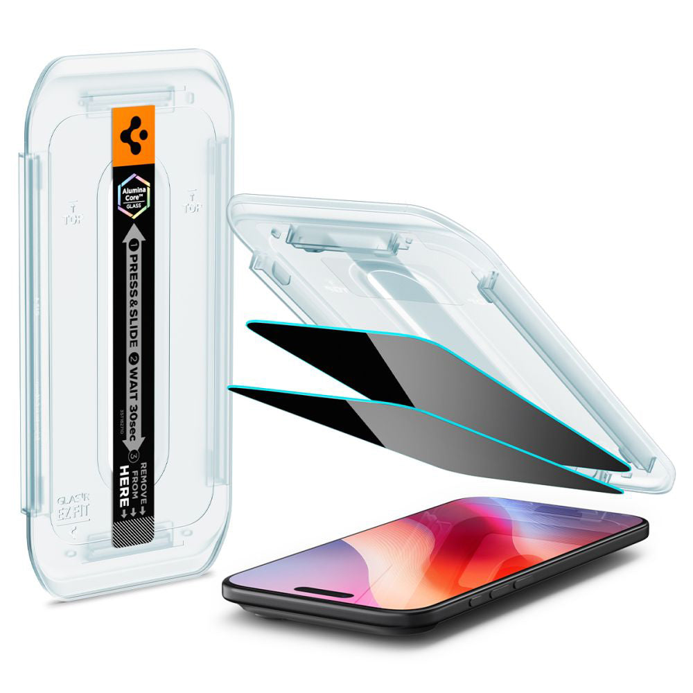 Zaščitna folija za zaslon Privacy Spigen GlastR EZ FIT za Apple iPhone 17 Air, Kaljeno steklo, Polno lepilo, Komplet 2 kosa