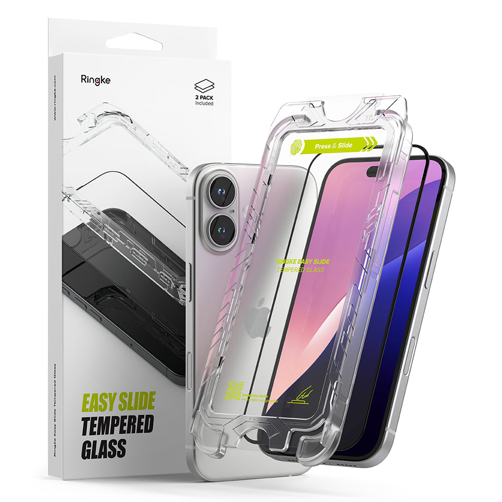 Ringke Easy Slide Screen Protector for Apple iPhone 16 Plus / 15 Plus, Glass Shielded, Full Glue, Set 2 pieces, Black