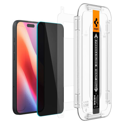 Zaščitna folija za zaslon Privacy Spigen GlastR EZ FIT za Apple iPhone 16 / 15, Kaljeno steklo, Polno lepilo, Komplet 2 kosa AGL06905