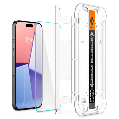Zaščitna folija za zaslon Spigen GlastR EZ FIT za Apple iPhone 15 Pro Max, Kaljeno steklo, Polno lepilo, Komplet 2 kosa AGL06872
