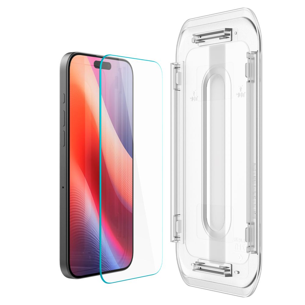 Zaščitna folija za zaslon Spigen GlastR EZ FIT za Apple iPhone 17 Pro / 17 / 16 Pro, Kaljeno steklo, Polno lepljenje, Komplet 2 kosa