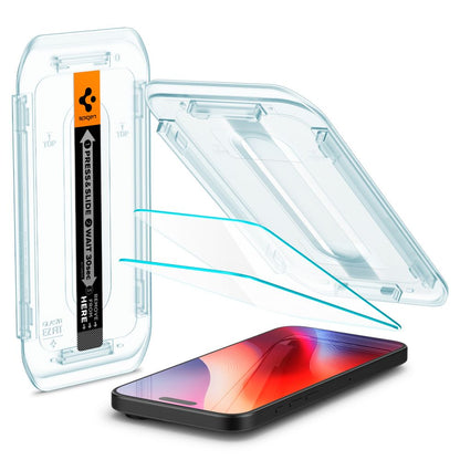 Zaščitna folija za zaslon Spigen GlastR EZ FIT za Apple iPhone 17 Pro / 17 / 16 Pro, Kaljeno steklo, Polno lepljenje, Komplet 2 kosa
