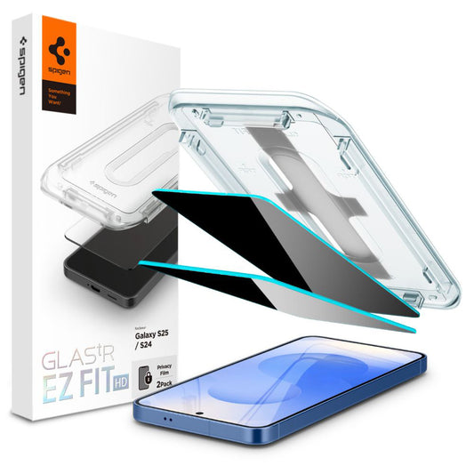 Zaščitna folija zaslona Privacy Spigen GlastR EZ FIT HD za Samsung Galaxy S25 S931 / S24 S921, kaljeno steklo, polno lepilo, komplet 2 kosa