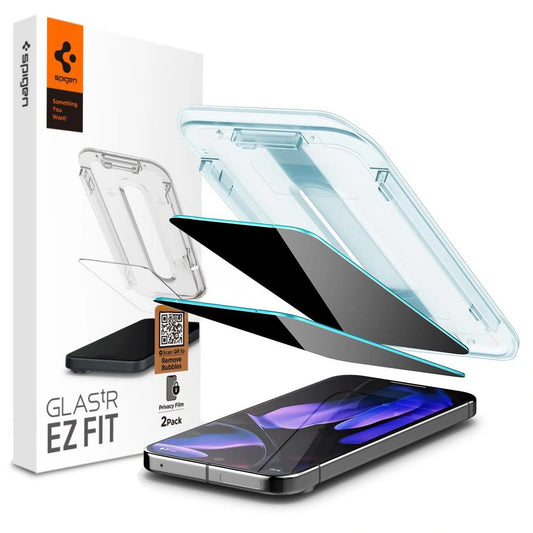 Zaščitna folija zaslona Privacy Spigen GlastR EZ FIT za Google Pixel 9 Pro XL, kaljeno steklo, polno lepilo, komplet 2 kosa AGL09313