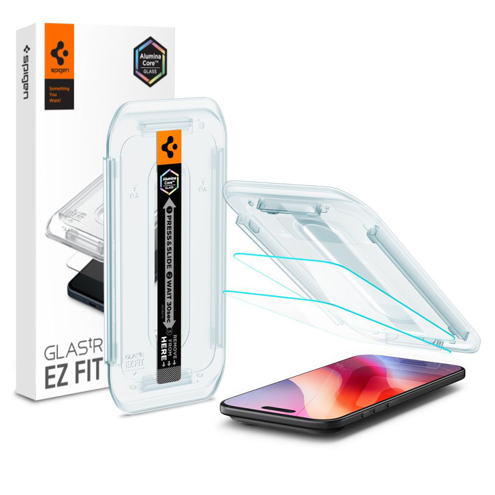 Zaščitna folija za zaslon Spigen GlastR EZ FIT za Apple iPhone 17 Air, Kaljeno steklo, Polno lepilo, Komplet 2 kosa