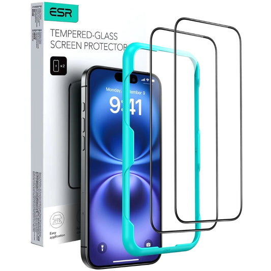 Zaščitna folija ESR za zaslon Apple iPhone 16 Pro Max, Kaljeno steklo, Polno lepljivo, Komplet 2 kosa, Črna