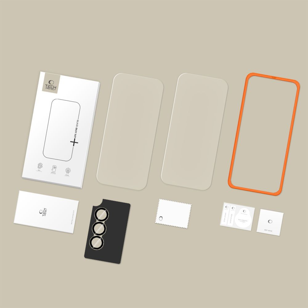 Zaščitna folija za zaslon in zadnjo kamero Tech-Protect Quick Set+ za Samsung Galaxy A57 5G, Kaljeno steklo, Polno lepljenje, Set 3 kosi