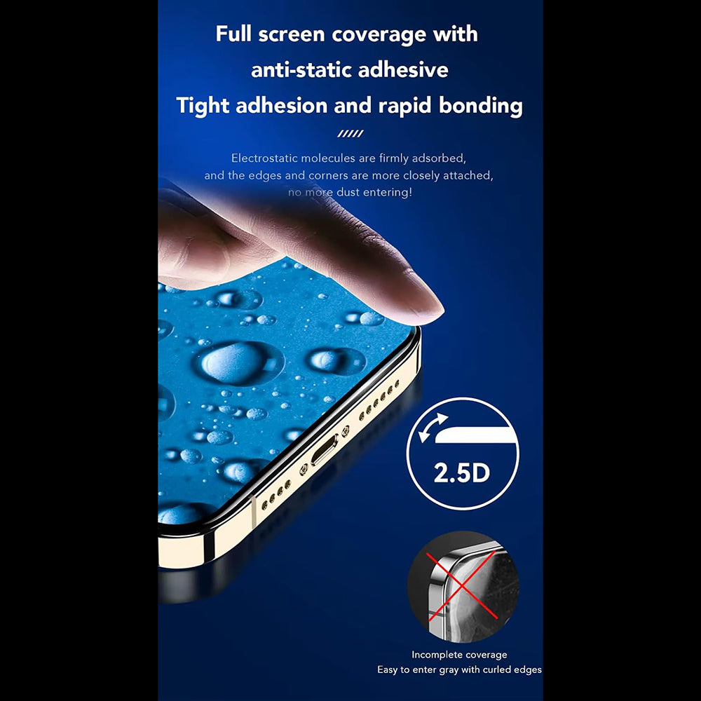 Anank 3X Reinforced Screen Protector Film for Apple iPhone 14 Pro, Tempered Glass, Full Glue, 2.5D, Black