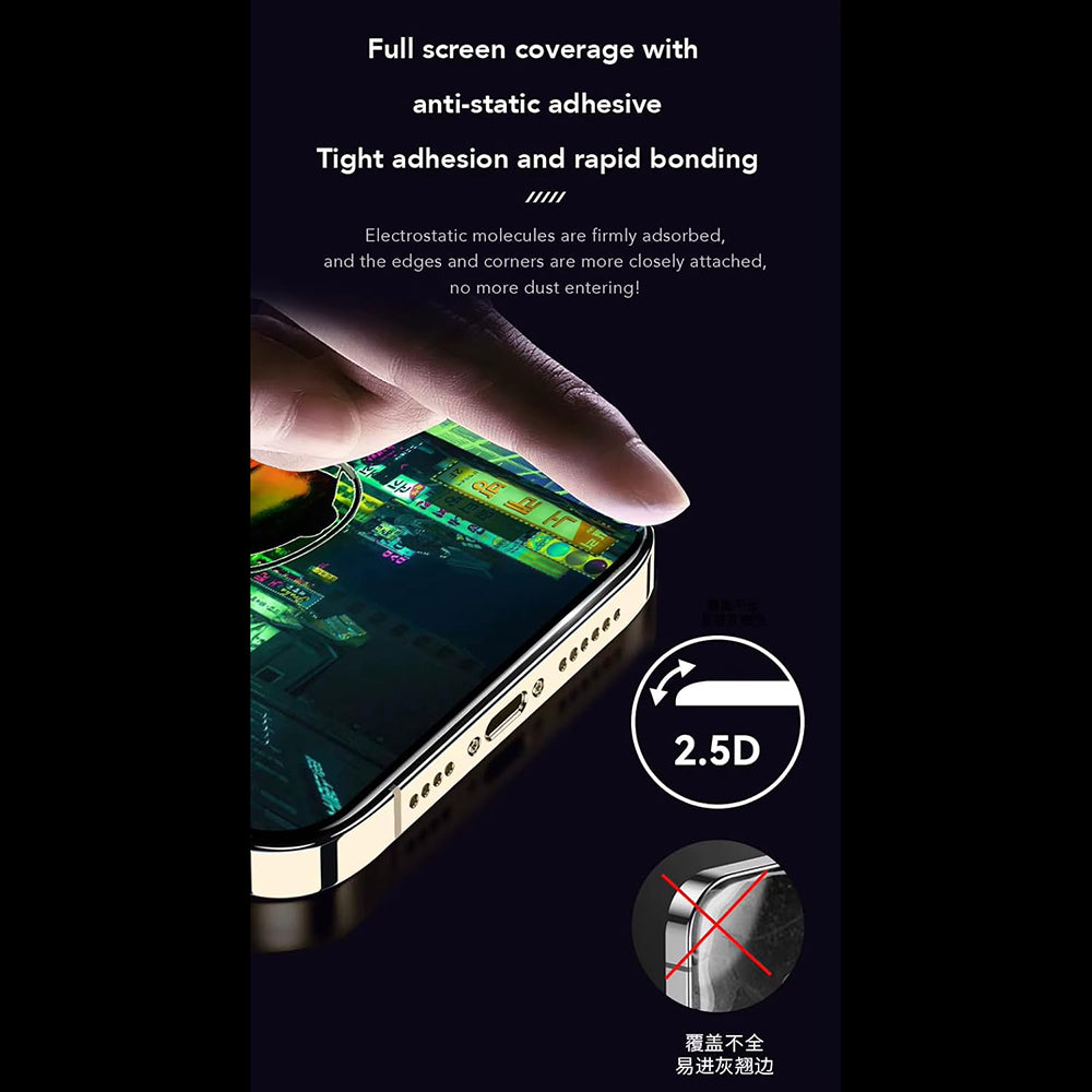 Zaščitna folija zaslona Anank proti prstnim odtisom za Apple iPhone 14 Pro Max, kaljeno steklo, polno lepilo, 2.5D, črna