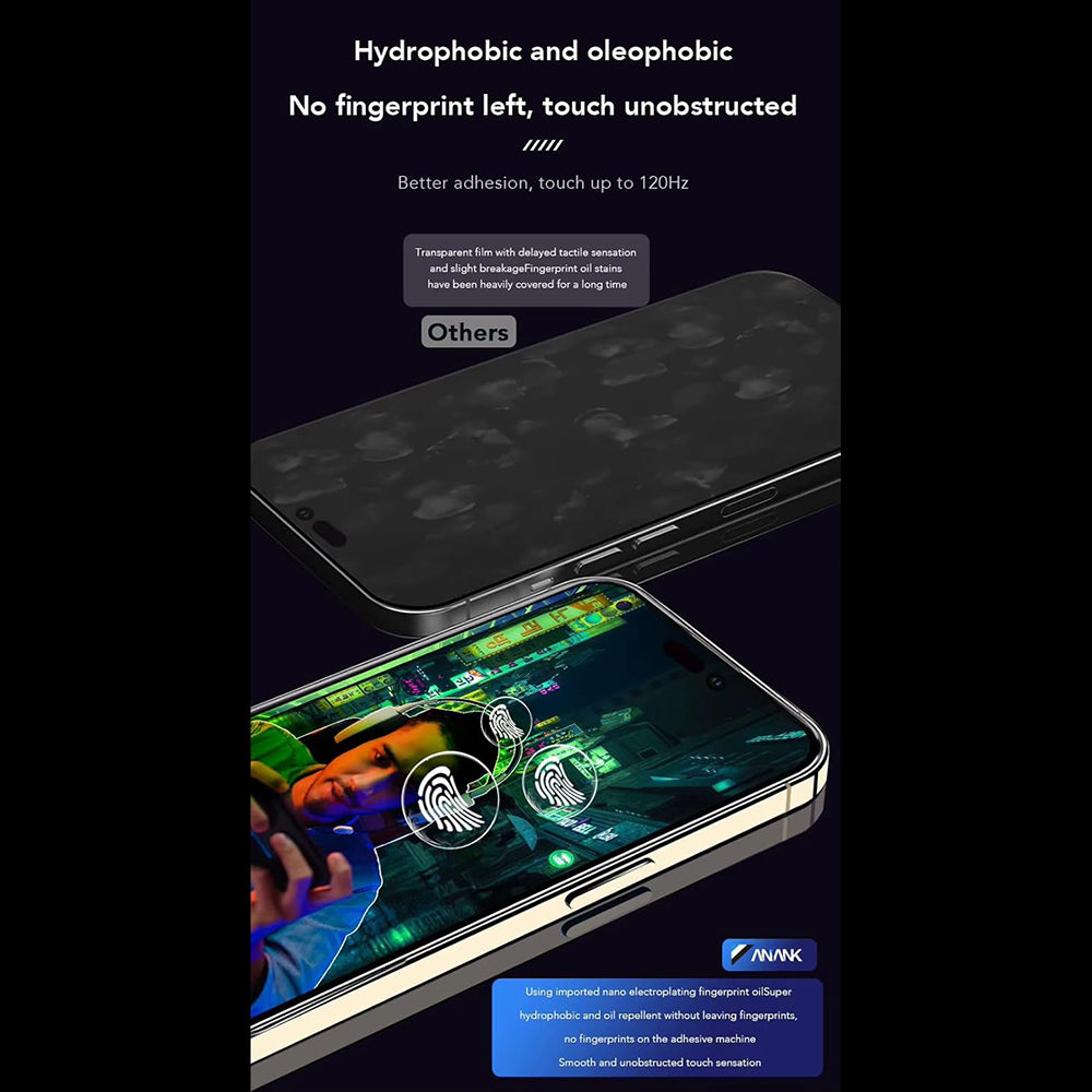 Zaščitna folija zaslona Anank proti prstnim odtisom za Apple iPhone 14 Pro Max, kaljeno steklo, polno lepilo, 2.5D, črna