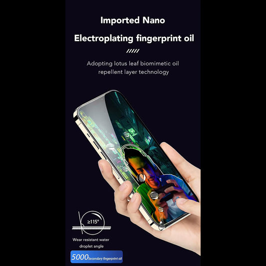 Zaščitna folija zaslona Anank Anti-Fingerprint za Apple iPhone 17e / 16e / 14 / 13 Pro, kaljeno steklo, polno lepilo, 2.5D, črna