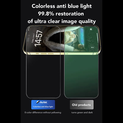 Zaščitna folija zaslona Anti Blue Light Anank za Apple iPhone 15, kaljeno steklo, polno lepilo, 2.5D, črna