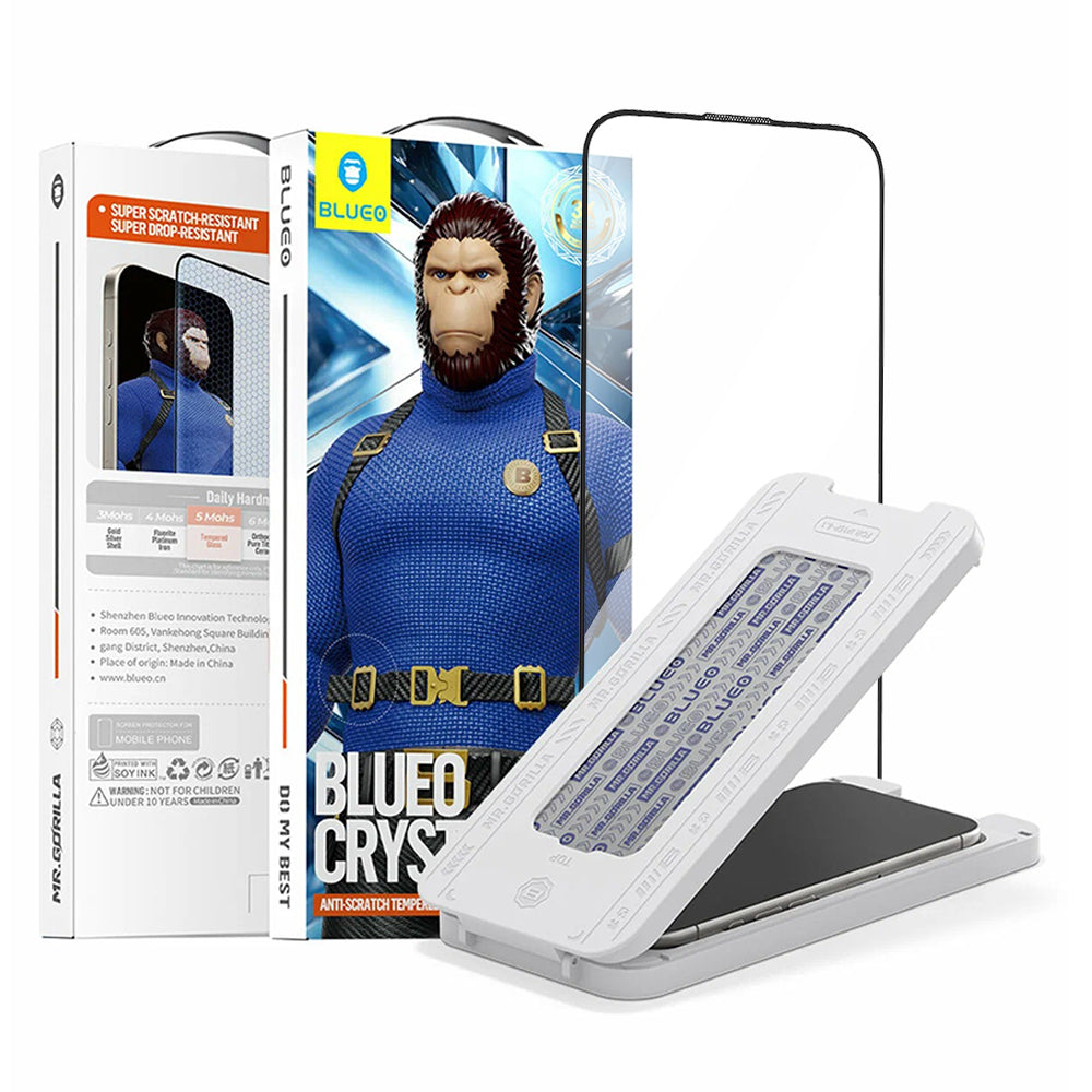 Zaščitna folija za zaslon Blueo Crystal Anti-Scratch Applicator za Apple iPhone 17 Pro / 17 / 16 Pro, Kaljeno steklo, Polno lepilo, Črna