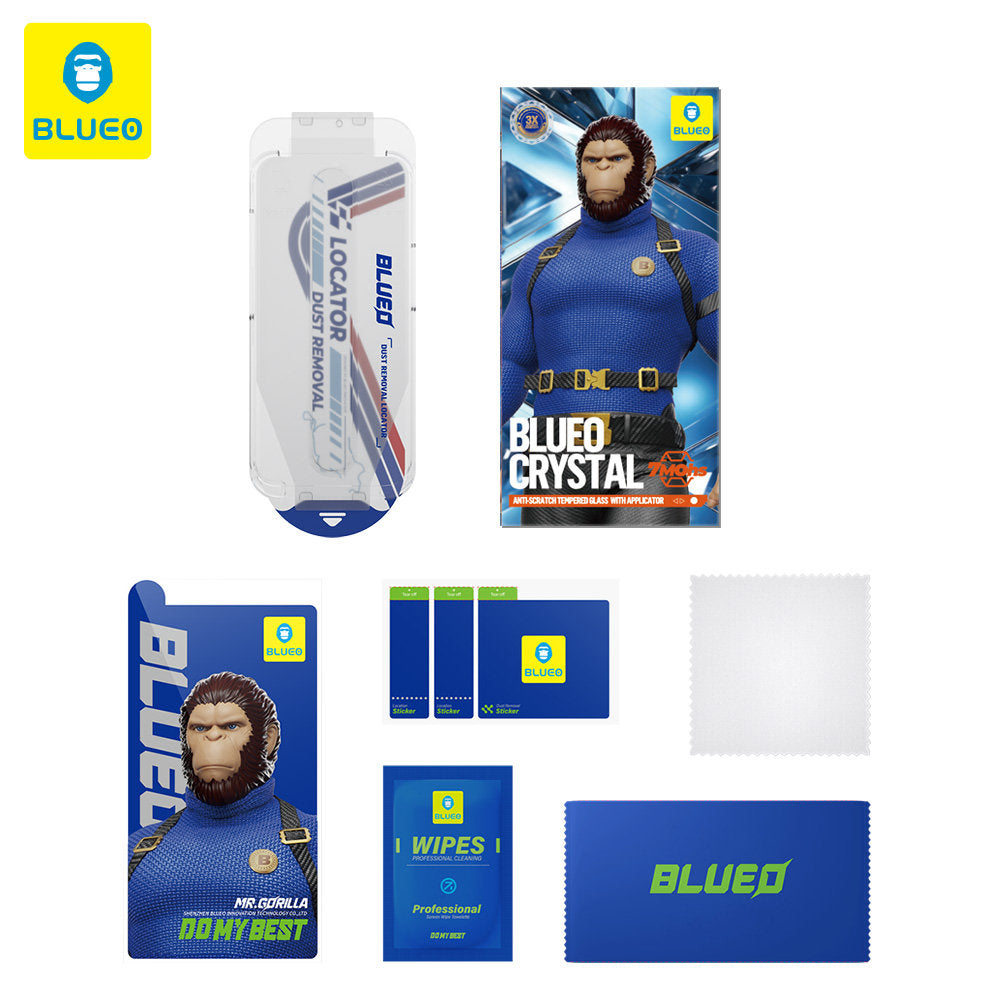 Zaščitna folija za zaslon Blueo Crystal Anti-Scratch Applicator za Apple iPhone 17 Pro / 17 / 16 Pro, Kaljeno steklo, Polno lepilo, Črna