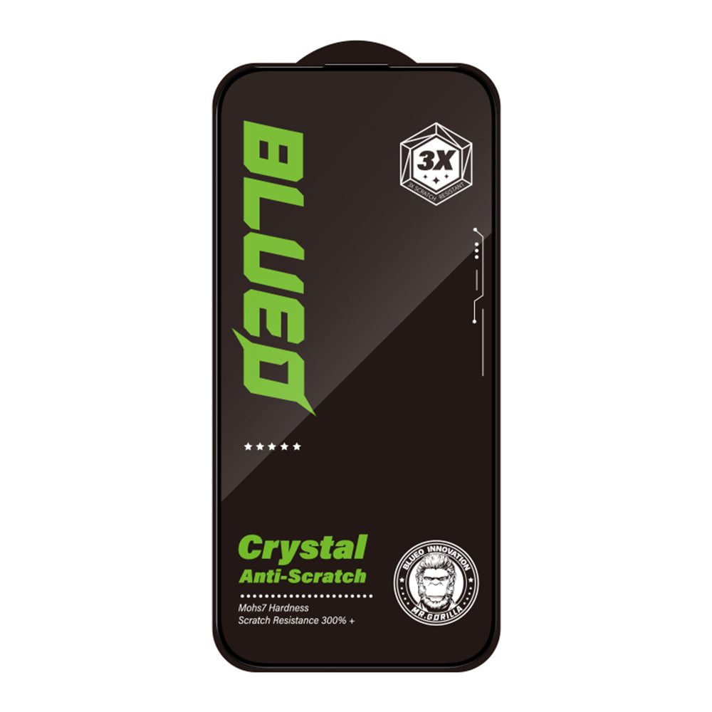 Blueo Crystal Anti-Scratch Screen Protector for Apple iPhone 15 Pro, Tempered Glass, Full Glue, Black