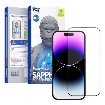 Zaščitna folija za zaslon Blueo Sapphire Applicator Pro za Apple iPhone 15 Pro, kaljeno steklo, polno lepilo, črna