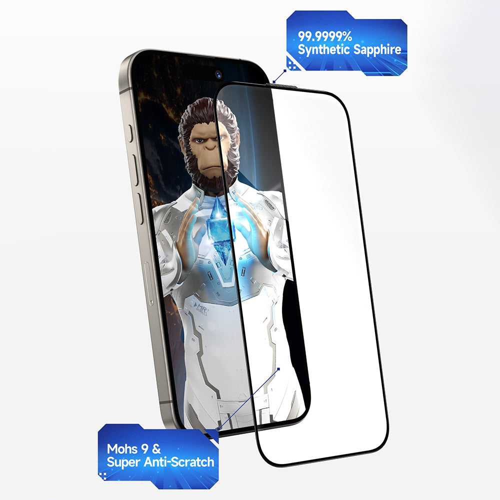 Zaščitna folija za zaslon Blueo Sapphire Applicator Pro za Apple iPhone 15 Pro, kaljeno steklo, polno lepilo, črna