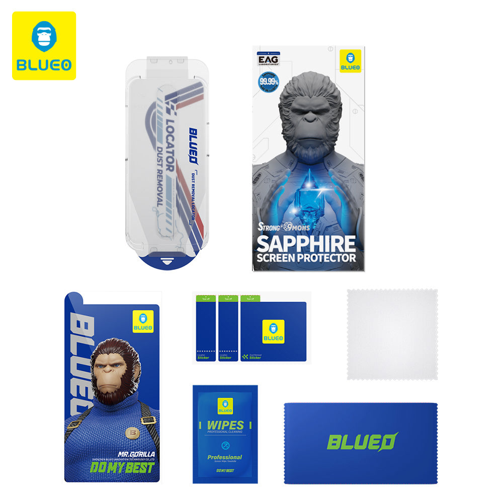 Zaščitna folija za zaslon Blueo Sapphire Applicator Pro za Apple iPhone 15 Pro, kaljeno steklo, polno lepilo, črna