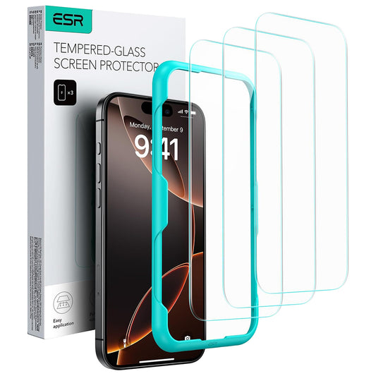 Zaščitna folija ESR za zaslon Apple iPhone 17 / 16 Pro, Kaljeno steklo, Polno lepilo, Set 3 kosi