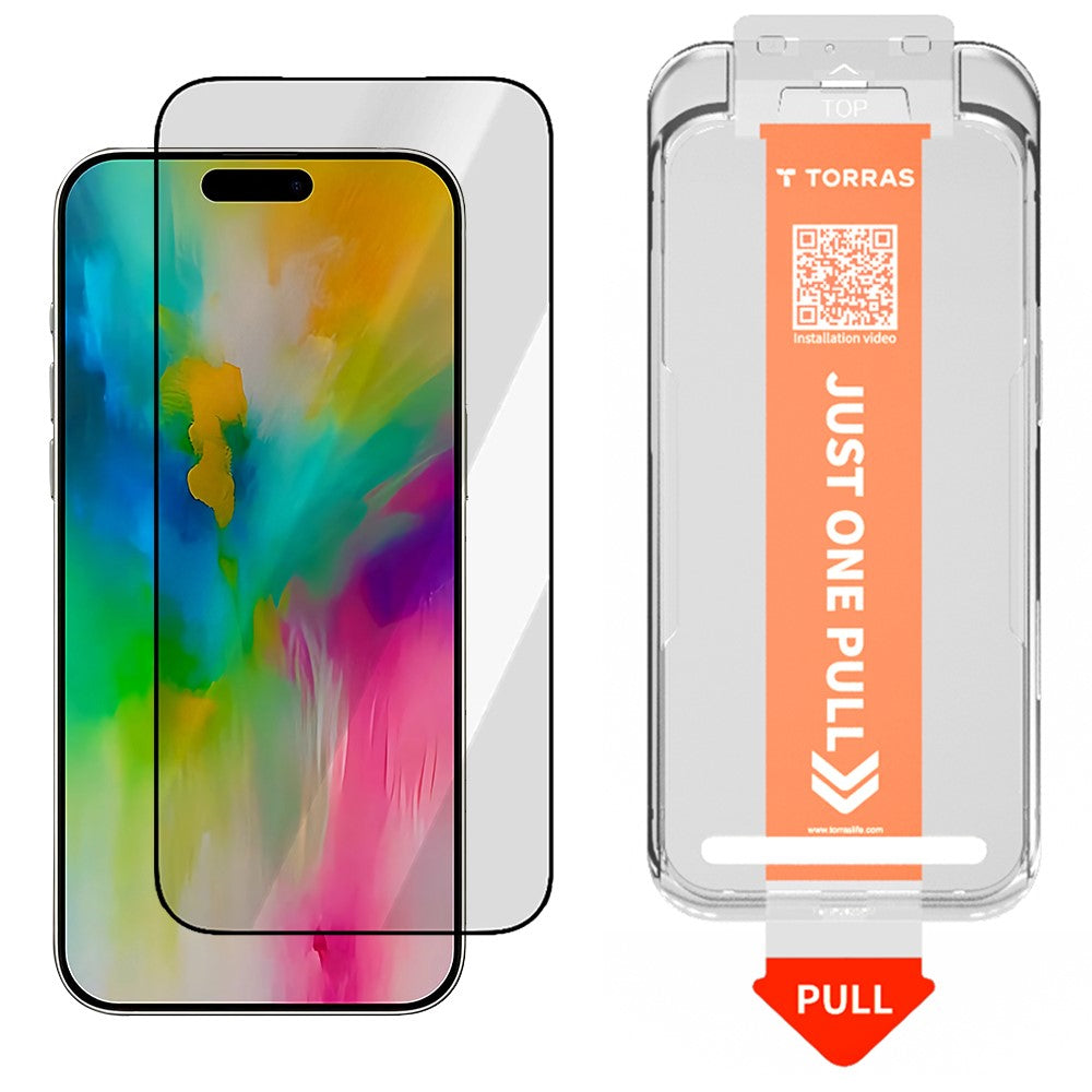 Zaščitna folija za zaslon Torras GlassGo Install Master za Apple iPhone 17, Kaljeno steklo, Polno lepilo