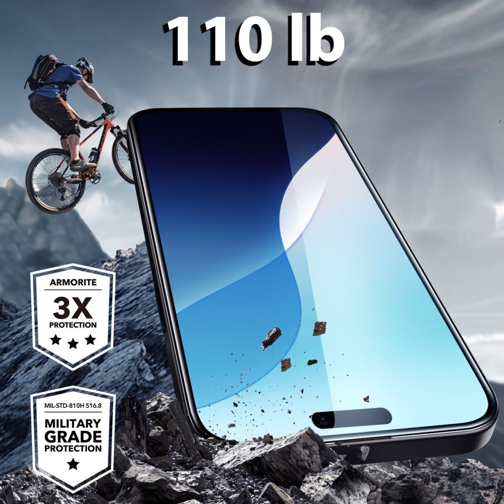 Zaščitna folija za zaslon ESR Armorite za Apple iPhone 16 Plus / 15 Plus, Kaljeno steklo, Polno lepljenje, Črna