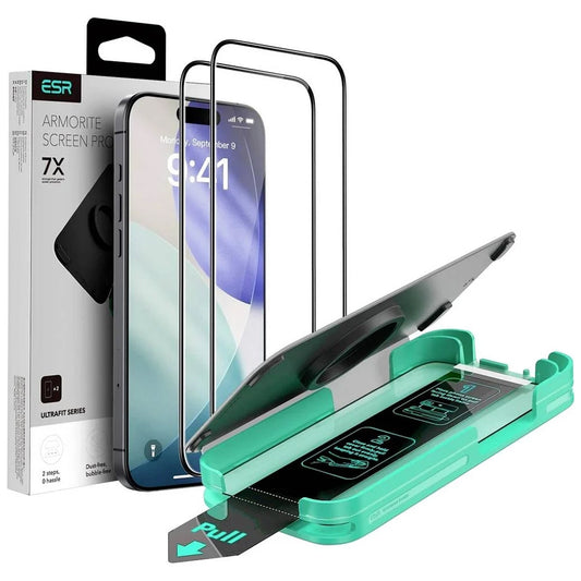Zaščitna folija za zaslon ESR Armorite UltraFit za Apple iPhone 18 Pro Max / 17 Pro Max, kaljeno steklo, polno lepilo, komplet 2 kosa, črna