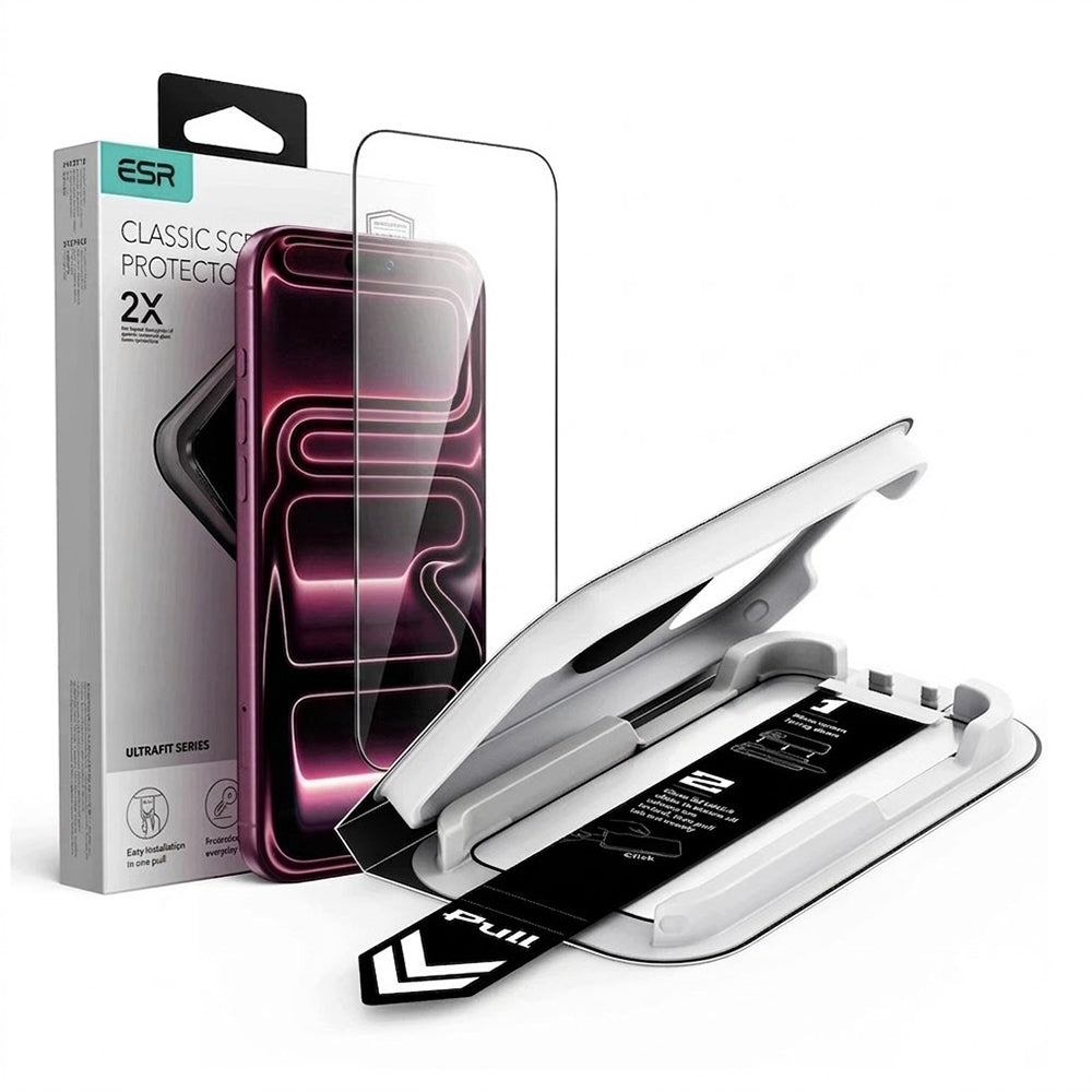 Zaščitna folija za zaslon ESR UltraFit Classic za Apple iPhone 18 Pro / 17 Pro, kaljeno steklo, polno lepilo, črna